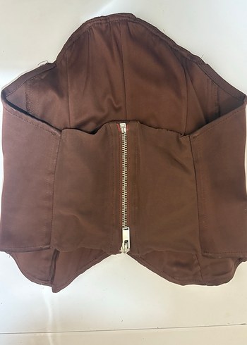 Kahverengi Süet Fermuarlı Straplez Bustiyer - Görsel 2