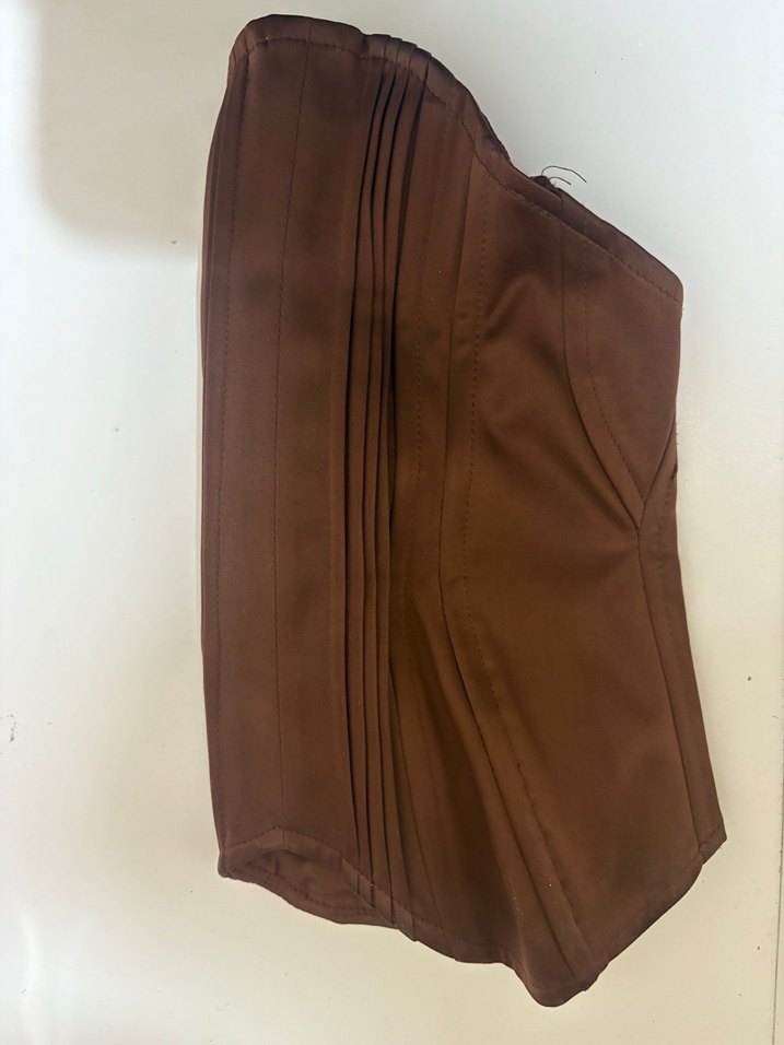 Kahverengi Süet Fermuarlı Straplez Bustiyer - Görsel 4