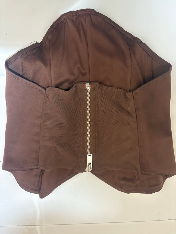 Kahverengi Süet Fermuarlı Straplez Bustiyer - Görsel 2