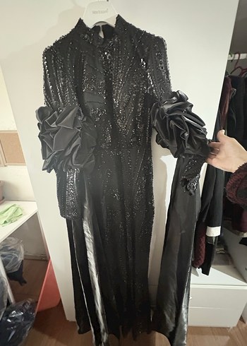 Uzun Siyah Gotik Kadın Elbise - Görsel 5