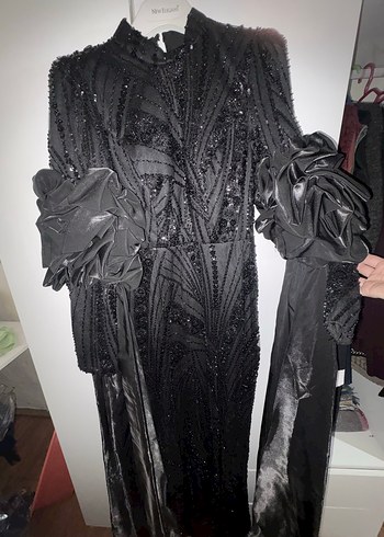 Uzun Siyah Gotik Kadın Elbise - Görsel 7