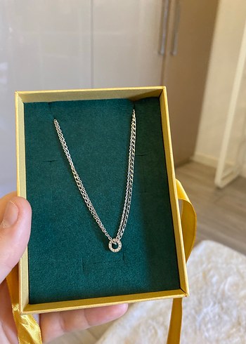 Set diamond dan alınmış çift zincirli gümüş kolye - Görsel 2