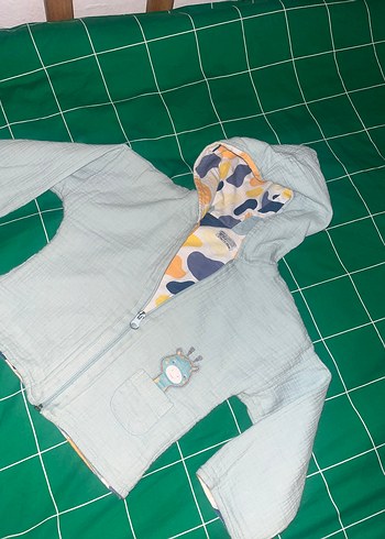 HelloBaby Pastel Mavi Kapusonlu Bebek Ceket