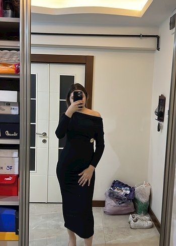 Kadın Siyah Uzun Kollu Uzun Elbise - Görsel 2