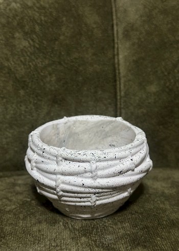 Beyaz Gri Dokulu Seramik KUŞ YUVASI vazo saksı ve mumluk - Görsel 2