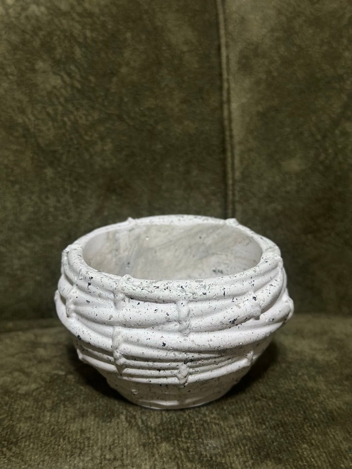 Beyaz Gri Dokulu Seramik KUŞ YUVASI vazo saksı ve mumluk - Görsel 2