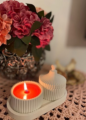 Beyaz Kapaklı Mum ve Mumluk Seti - Görsel 4