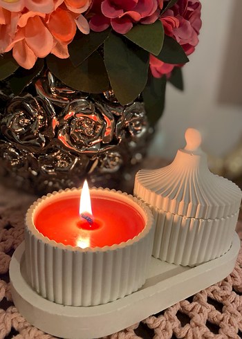 Beyaz Kapaklı Mum ve Mumluk Seti - Görsel 5