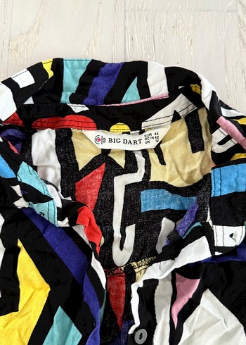 44 Beden Renkli Uzun Kollu Pop Art Kadın Gömlek