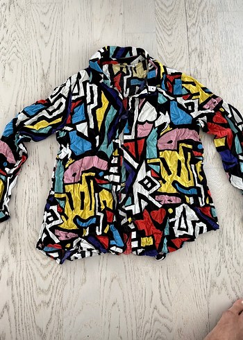 Renkli Uzun Kollu Pop Art Kadın Gömlek
