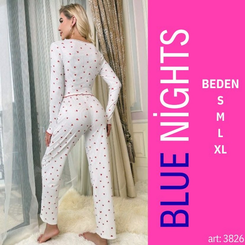 Nakışlı Beyaz Kadın Pijama Takımı - Görsel 2