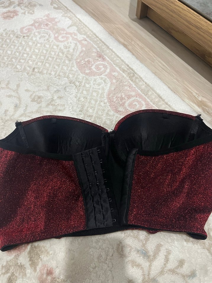 Bordo Parlak Straplez Mini Bustiyer - Görsel 2