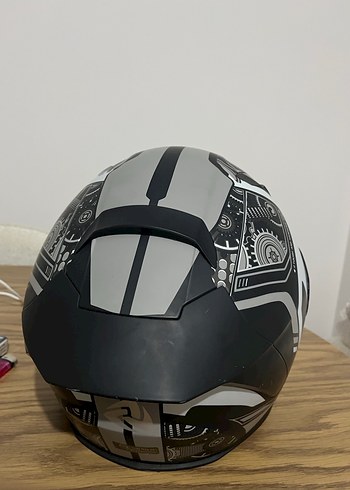 Beyaz Siyah Baskılı Motosiklet Kaskı - Görsel 3