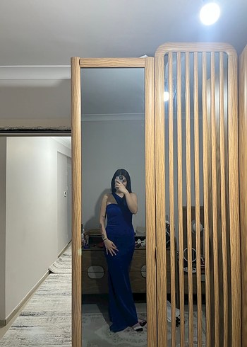 Straplez Lacivert Uzun Abiye likralı - Görsel 2