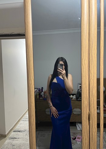 Straplez Lacivert Uzun Abiye likralı - Görsel 3