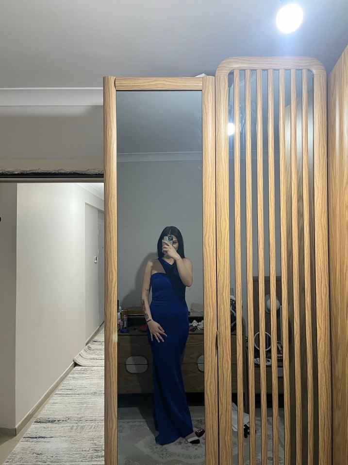 Straplez Lacivert Uzun Abiye likralı - Görsel 2