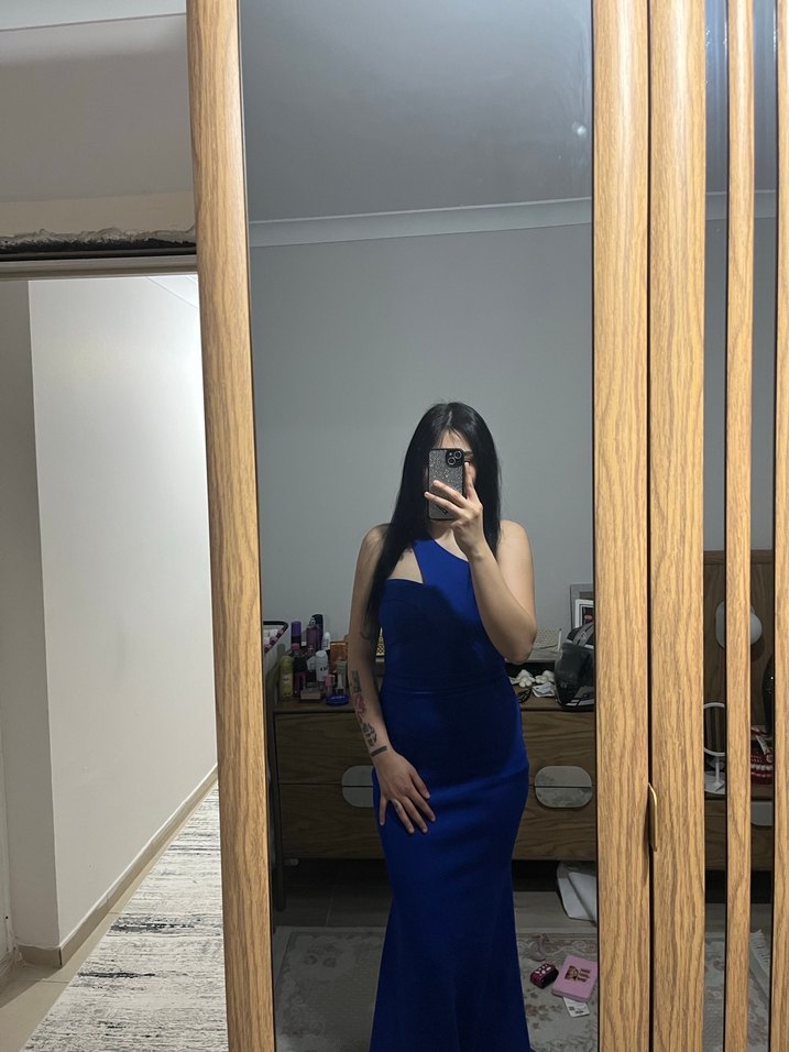 Straplez Lacivert Uzun Abiye likralı - Görsel 3