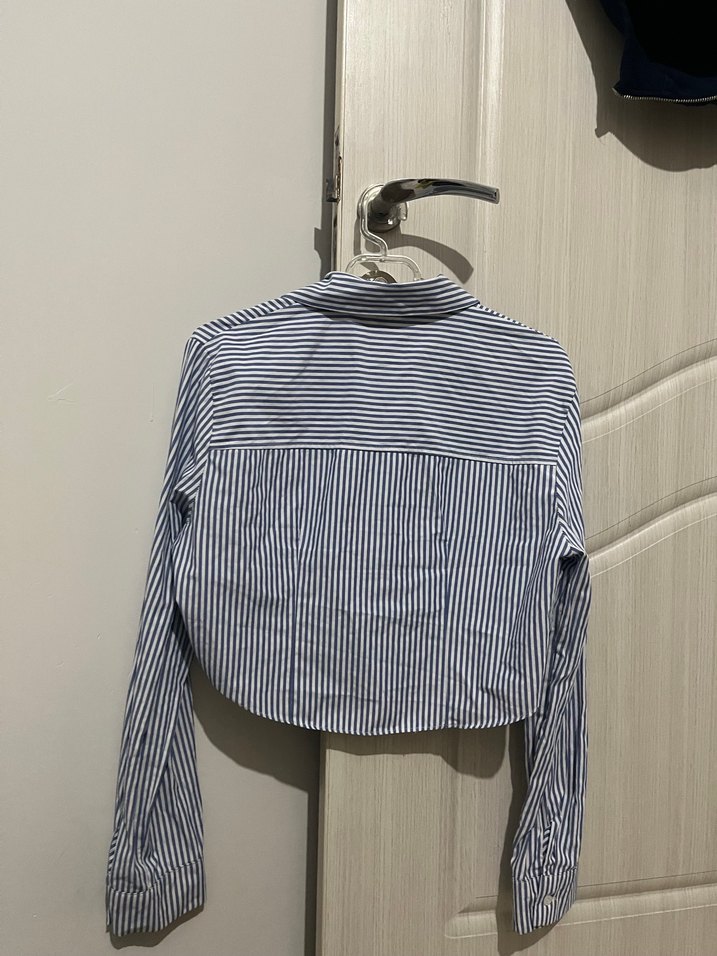 Düğmeli Çizgili Uzun Kollu Kadın Gömlek - Görsel 2