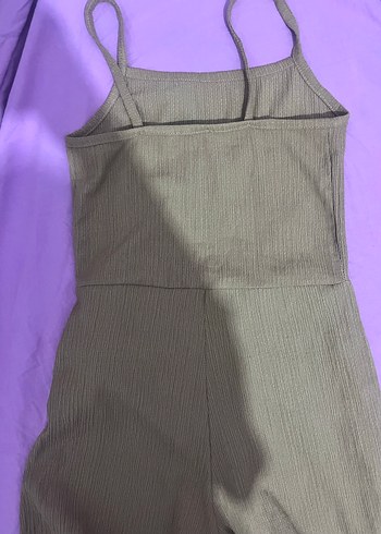 Kadın Gri Keten Kemerli Kısa Tulum - Görsel 3