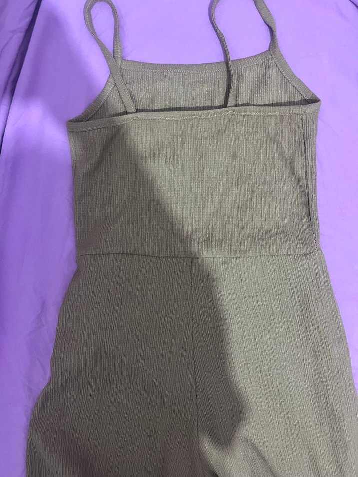 Kadın Gri Keten Kemerli Kısa Tulum - Görsel 3