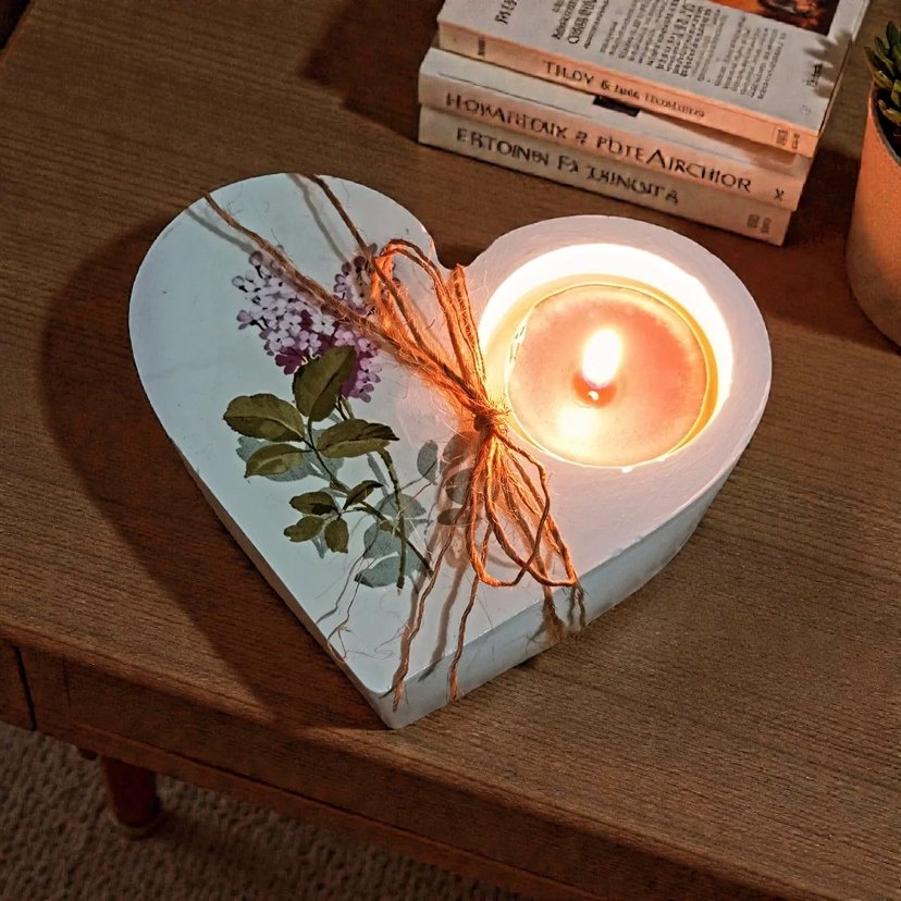 Kalp Şekilli Beyaz Mumluk - Görsel 2