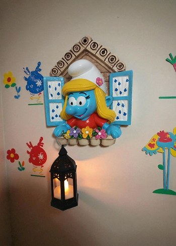 Mavi Şirin Figürlü Duvar Lambası - Görsel 3