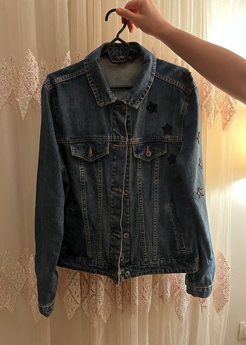 Yıldız Detaylı Kadın Mavi Denim Ceket - Görsel 3