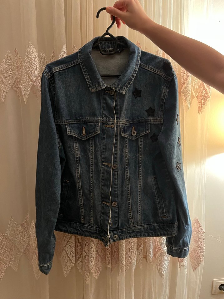 Yıldız Detaylı Kadın Mavi Denim Ceket - Görsel 3