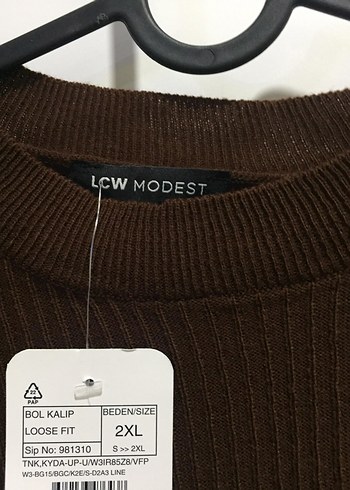 Uzun Kollu Kahverengi Örgü Kadın Kazak - Görsel 2