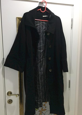 GALAXI marka Düğmeli Siyah Uzun Kadın Kaban - Görsel 5