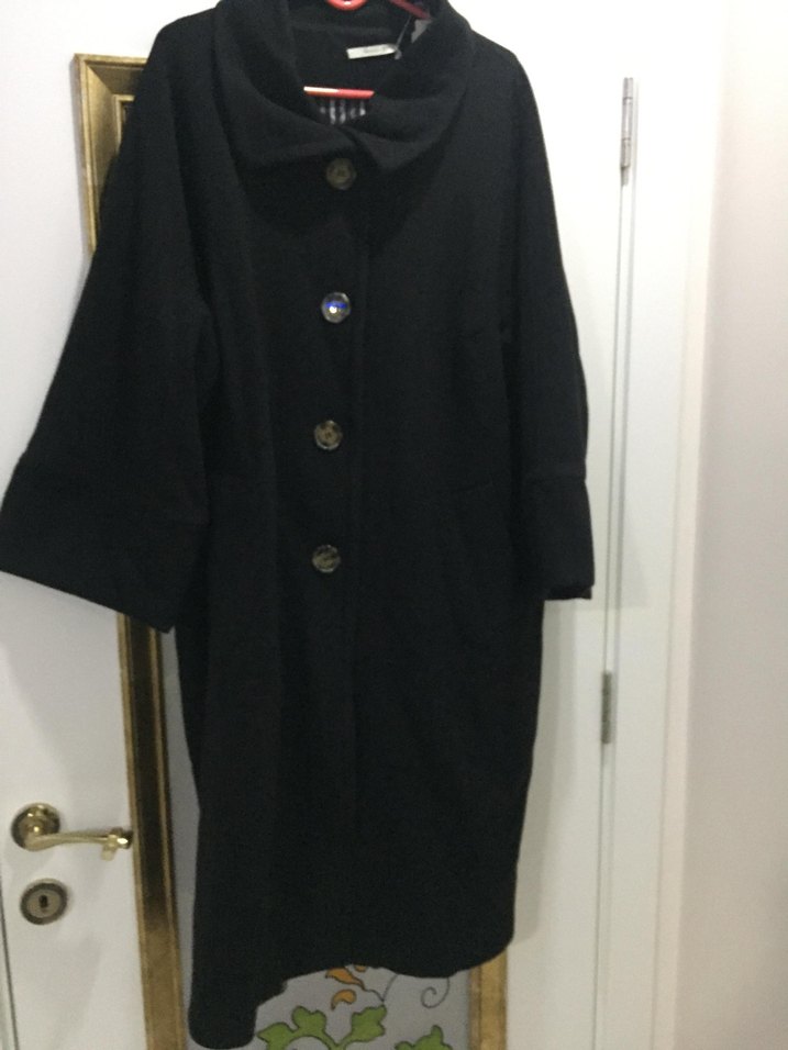 GALAXI marka Düğmeli Siyah Uzun Kadın Kaban - Görsel 4