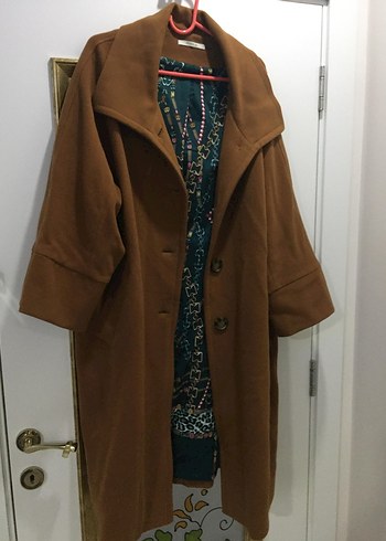 GALAXI marka Düğmeli Kahverengi Uzun Kadın Kaban - Görsel 3