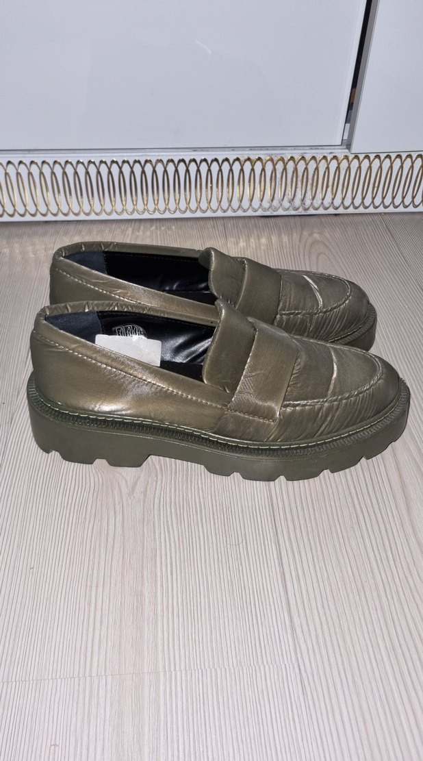 Kadın Pliseli HAKİ Blok Topuklu Loafer ELLE - Görsel 3