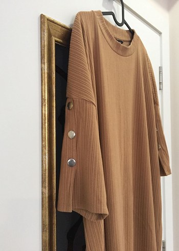 Bej Kadın Uzun Kollu Salaş Elbise tunik - Görsel 3