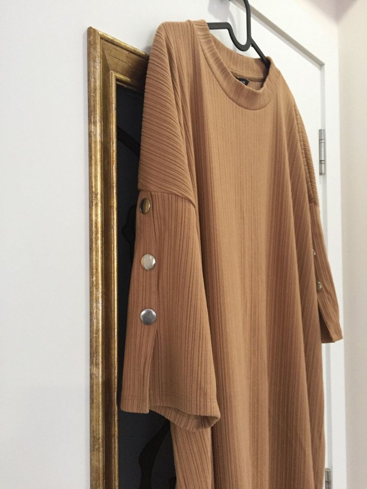 Bej Kadın Uzun Kollu Salaş Elbise tunik - Görsel 3