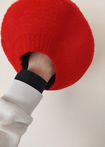 Kadın Kırmızı Örgü Yün Bere - Görsel 2