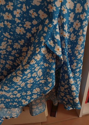 Mavi Pilili Uzun Fırfırlı Etek - Görsel 2