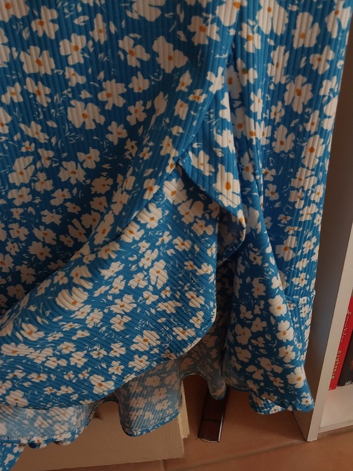 Mavi Pilili Uzun Fırfırlı Etek - Görsel 2