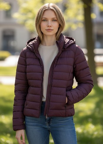 Bordo Fermuarlı Kadın Kışlık Mont - Görsel 4