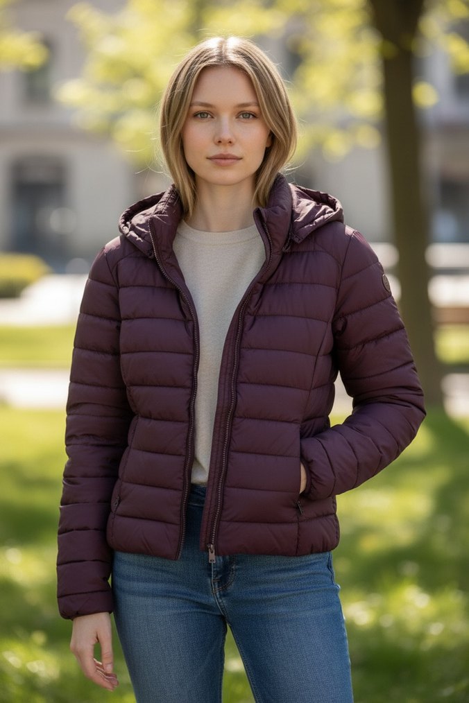 Bordo Fermuarlı Kadın Kışlık Mont - Görsel 4