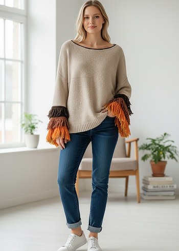 Püsküllü Bohem Kadın Kazak - Görsel 6