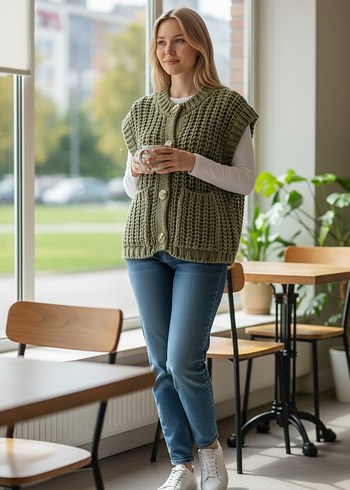 Yeşil Örgü Kadın Süveter - Görsel 3