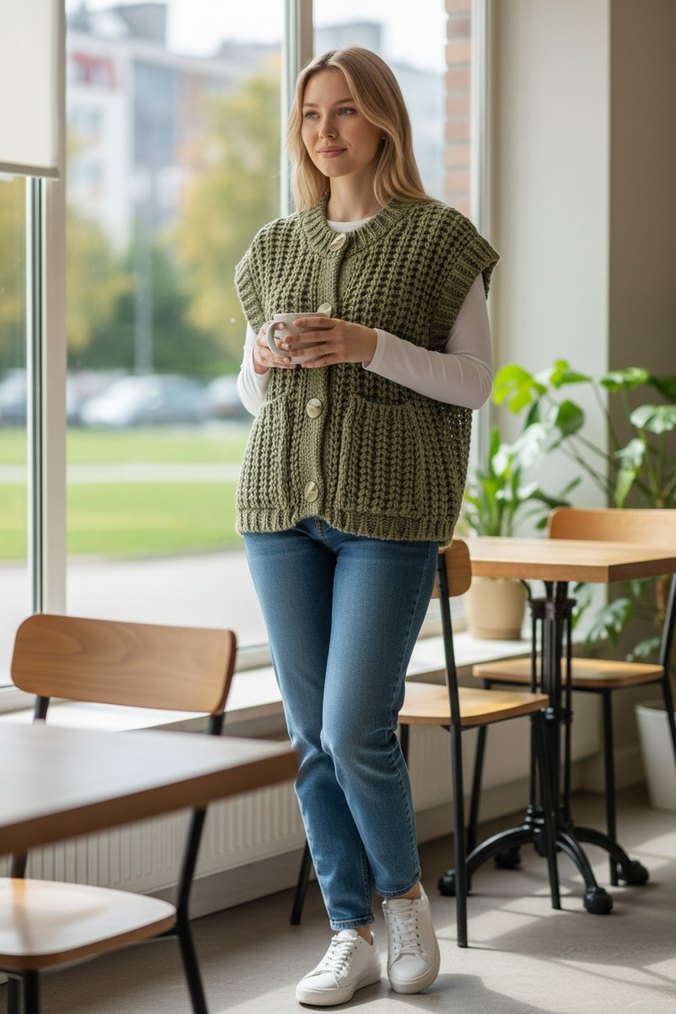 Yeşil Örgü Kadın Süveter - Görsel 3