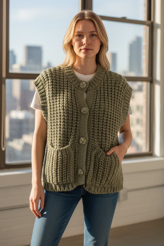 Yeşil Örgü Kadın Süveter - Görsel 4