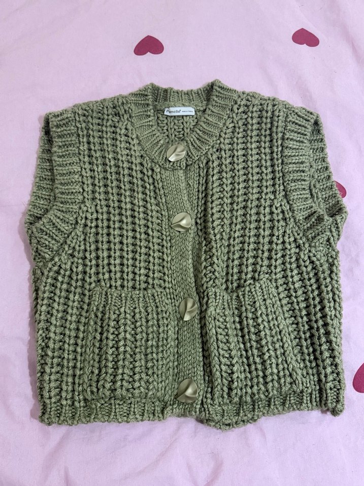 Yeşil Örgü Kadın Süveter - Görsel 2