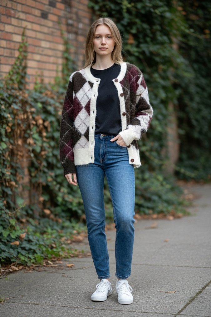 Bordo Ekose Desenli Kız Hırka - Görsel 3