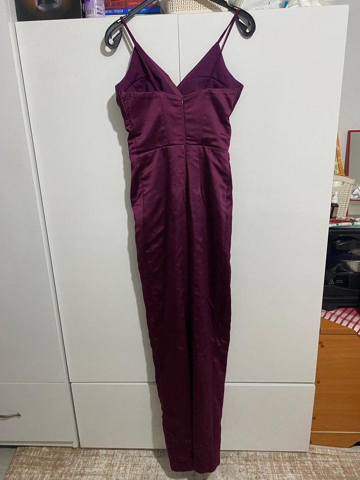 Bordo Drapeli Uzun Abiye Elbise - Görsel 2