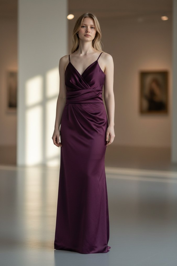 Bordo Drapeli Uzun Abiye Elbise - Görsel 3