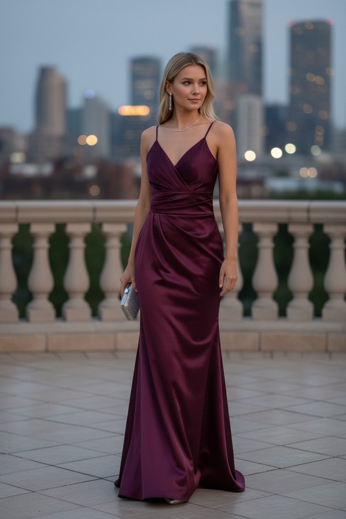 Bordo Drapeli Uzun Abiye Elbise - Görsel 4