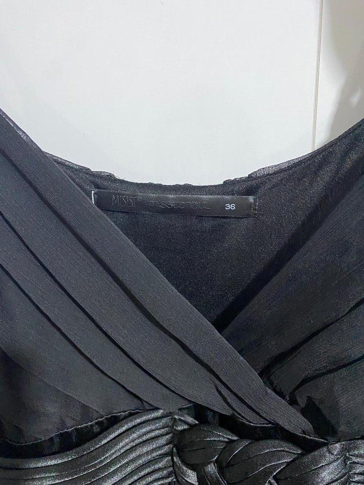 Siyah Uzun Drapeli Strappy Abiye Elbise - Görsel 3